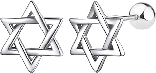 YILUOCD Hypoallergenic 925 Silver Plated Star of David Stud Earring Hexagon Star Twisted Earrings for Women Valentines Day Jewelry Gifts