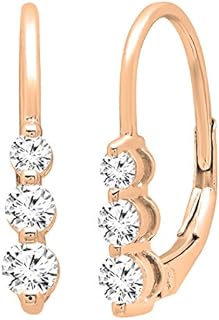Dazzlingrock Collection 0.55 Carat (ctw) 18K Gold Round Lab Grown White Diamond Ladies Three Stone Drop Earrings 1/2 CT