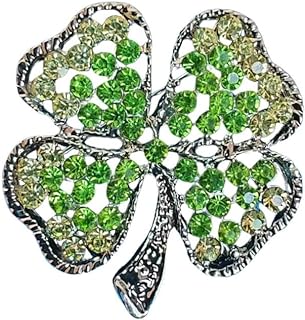 Dainty Green Four Leaf Clover Rhinestone Brooch Pin Simulated Emerald Crystal Lucky Flower Lapel Pins Clip Sweater Hat Suit Dress Shirt Badges Clothing Accessories Brooches Pins for Women Girls Cute