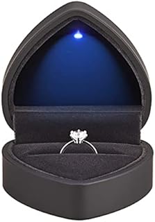Heart Shaped Ring Gift Box with LED Light, Velvet Earrings Jewelry Case with Light, Jewellry Display Box for Wedding, Engagement, Proposal, Birthday and Anniversary (Black)