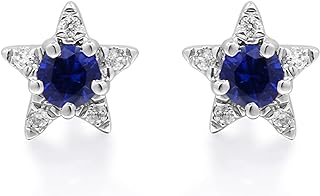 Gin & Grace 10K White Gold Genuine Blue Sapphire and Natural Diamond (I1) Earring for Women.