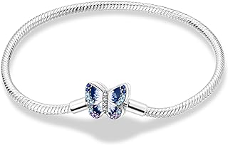 Charm Bracelet 925 Sterling Silver Heart Clasp Snake Chain Bracelet Jewelry Fit Charm Birthday Gift for Women Girls European Bracelet Jewelry Gift for Woman Girl