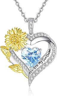 AENEAS Sunflower Birthstone Necklace Women Sterling Silver Jewelry You Are My Sunshine Gift Heart Pendant for Anniversary Birthday Christmas