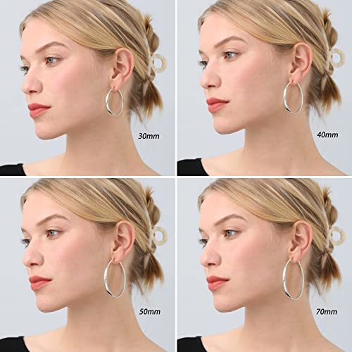 PABBEU Sterling Silver Hoop Earrings for Women S925 Silver Hoop Earrings Large Silver Hoop Earrings Hypoallergenic Thin Oversize Big Silver Hoop Earrings Sterling Silver Earrings for Girls