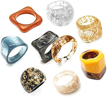 Cubic Zirconia Embellished Resin Wedding Rings for Women - Retro Chunky Acrylic Design - Stackable Dome Knuckle Rings Set