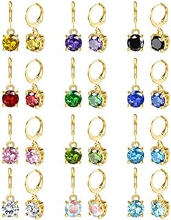 JOERICA 12 Pairs Leverback Dangle Earrings for Women Stainless Steel Dangle Hoop Earrings Set Multi Colored 8mm Cubic Zirconia Earrings