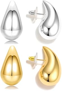 Teardrop Earrings Jewelry Dupes for Women Trendy,Lightweight Chunky 14K Real Gold Hoop Designer Earrings Set with Hypoallergenic 925 Sterling Silver Post
