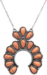 Rosemarie & Jubalee Women's Petite Western Style Semi Precious Howlite Stone Squash Blossom Pendant Necklace, 16"+ 3" Extender