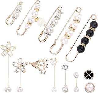 12 Pieces Pearl Scarf Brooch Pin Assorted Muslim Scarf Hijab Clips Small Brooch Set Metal Clips for Headscarf Shawl Muslim Women Scarves Hijab Safety Shawl Brooch Pins for Women Men Kids