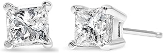 4-Prong Set Princess-Cut Solitaire Diamond Push Back Stud Earrings (H-I Color, I1-I2 Clarity) - Choice of Carat Weight & Metal Type