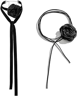 rongji jewelry Rose Flower Choker Necklaces for Women - 2pcs Lace-up Design Velvet Floral Choker Necklaces in Black, Red, and Blue, Perfect for Weddings, Parties, and Summer Outings