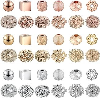 Hicarer Gold Square Spacer Beads Assortment for Bracelet - 3660 pcs, 3 Colors, 6 Styles, Lightweight, Multifaceted for DIY Jewelry Crafts