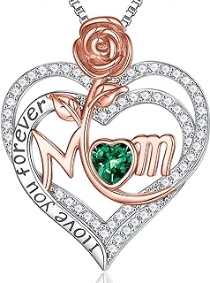 Lobster Claw Clasp White Gold Heart Pendant Necklace with Box Chain and Created Diamond for Women/Moms - Heart Shaped MOOSEA Design