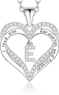 925 Sterling Silver Initial 'B' Pendant Necklace with Cubic Zirconia Gem & Box Clasp for Women, Heart-Shaped Design