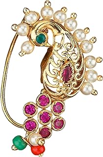 LOVENSPIRE Antique Golden Pressing Nose Ring Gold Plating Clip On Marathi Nath Nosepin Jewelry For Women Bollywood Style Indian Snap On Nose Ring Jewelry Gift For Girls Non-piercing Nosepin
