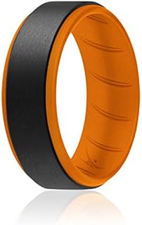 ROQ Silicone Rubber Wedding Ring for Men, Comfort Fit, Men's Wedding Band, Durable, Breathable Rubber Engagement Ring/Band, Step Edge, Multi Packs, Multi Colors