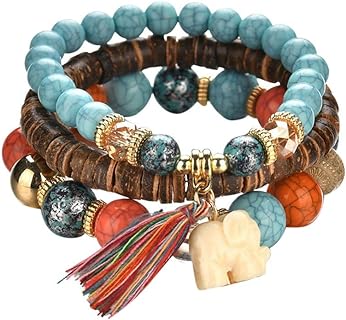 Bohemian Wood Beaded Bracelets & Bangles For Women Ethnic Tassel Elephant Multilayer Bracelet Charm Pulseiras Bijoux Candy Color Creative Gift Home Christmas Decor Clearance