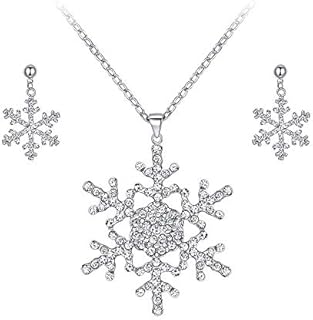 EVER FAITH Austrian Crystal Snowflake Necklace and Earrings Set, Alloy Material with Lobster Clasp, Perfect for Seasonal Celebrations
