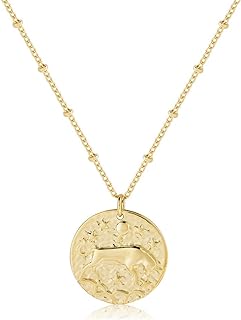 14K Gold Plated Zodiac Pendant Necklace with Lobster Clasp and Cable Chain, Personalized Astrology Round Pendant, Durable Brass Material, Unique Gift for Women & Men - Astrology Inspired Design
