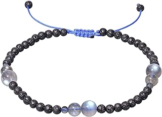 Jewever Lava Rock/Crystals and Gemstones Anklet Bracelet for Women Beach Foot Essential Oil Diffusers Cord Adjustable (8.5-10 Inches)