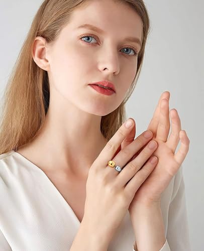 3 Piece Chunky Gold Open Rings Set - Adjustable Dome Teardrop Statement Rings For Women