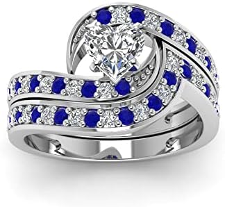Choose Your Gemstone Swirl Pave Diamond CZ Wedding Ring Set sterling silver Heart Shape Wedding Ring Sets Everyday Jewelry Wedding Jewelry Handmade Gifts for Wife US Size 4 to 12