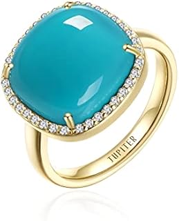 14k Gold Plated Brass Ring with Natural Blue Sandstone Gem - Size 6 Women's Statement Birthstone Jewelry, Ideal for Valentine's Day, Mother's Day, Birthday Gifts