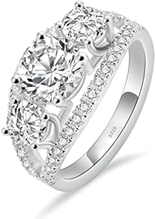 Moissanite Engagement Rings for Women, Moissanite Wedding Ring 3CT D Color VVS1 Lab Grown Diamond, 18K White Gold Plated 925 Sterling Silver Promise Ring for Her
