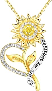 18K Gold Plated Sterling Silver Crisscross Chain Sunflower Necklace with Cubic Zirconia - Heart Pendant Gift for Women, Mom, Wife and Girls
