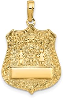 Sleek Other-Clasp 10k Yellow Gold Police Badge Pendant Necklace for Women, 17mm Width - Chain Not Included, Ideal for Police Supporters & Admirers