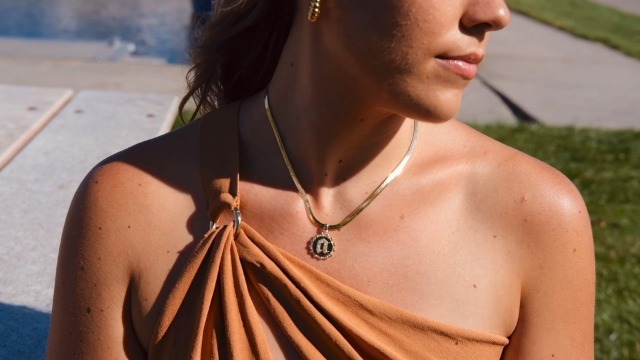 Herringbone Initial Disc Pendant Necklace 18'' | 5mm Thick Herringbone Choker Sparkle Coin Medallion Diamond Initial Letter Necklace