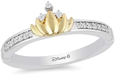 Jewelili Enchanted Disney Princess & the Frog Sterling Silver and 10K Yellow Gold Ring with White Diamond Water Lily Design