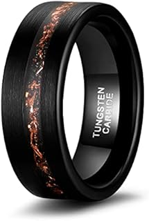 TRUMIUM 8mm Mens Wedding Band Tungsten Rings for Men Women Copper Sand Groove Center Black Mens Rings Beveled Edges Comfort Fit Size 7-13