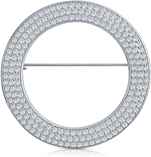 Bridal Eternity Cubic Zirconia Pave AAA CZ Scarf Round Circle Brooch Pin For Women For Wedding Silver Plated Brass