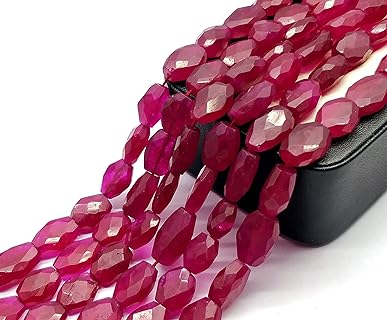 Yugnas Natural Dyed Ruby Bead Necklace in Stone with Heishi Chain, Vibrant Red Oval-Shaped Gems for DIY Jewelry Making