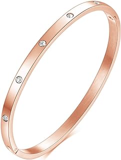 Jude Jewelers 4mm Width Stainless Steel Classic Plain Cubic Zircon Filled Open Clasp Bangle Bracelet