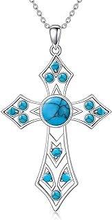 Women's Western Turquoise Cross Pendant Necklace - 925 Sterling Silver with Rolo Chain - Lucky and Tranquil Symbol - Rustic Charm Gifts for Women