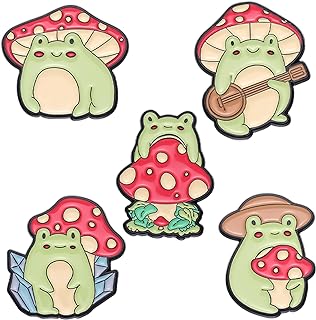 Snappy Frog Enamel Pins Set,Cute Animal Enamel Brooch Pins for Women Men Kids Cartoon Mushroom Enamel Lapel Pins Badges for Clothes Jackets Jackets(All)