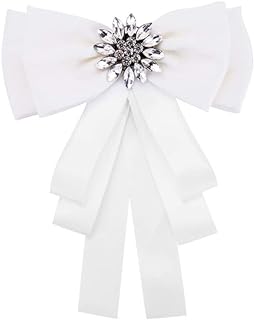 Sparkling Rhinestone Bow Brooch with Pin Clasp for Women, Stylish Bowknot Design - White Alloy and Fabric Breastpin by TENDYCOCO