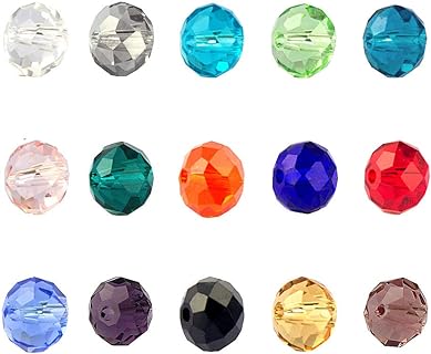 LolliBeads Brand 8mm Round Briolette Faceted Crystal Glass Birthstone Beads for Bracelets, Wholesale Mix, 450 pcs in Container Box