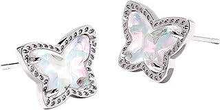 Kendra Scott Lillia Butterfly Stud Earring in Silver-Plated Brass, Fashion Jewelry for Women, Dichroic Glass