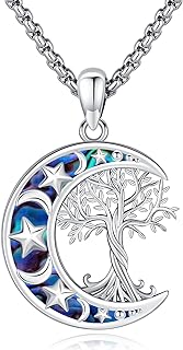 Moon Tree of Life Necklace Sterling Silver Celtic Knot Crescent Moon Abalone Shell Moonstone Turquoise Pendant Family Tree Jewelry for Women Mother Gifts