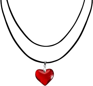 Velvet Chain Adjustable Cord Choker Necklace with Heart Pendant for Youth - Bubble Puffy Glass Love Necklace for Teens