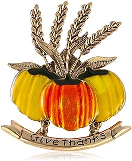 Pumpkin Wheat Leaf Brooch Pin for Women Girls Unisex Gold Plated Fashion Large Yellow Fruit Give Thanks Statement Brooches Lapel Pins Cute Dress Accessoires Autumn Fall Festival Thanksgiving Jewelry Gift Souvenir
