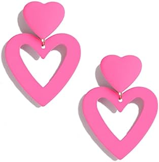 La Pousette Back Finding Double Heart Dangle Earrings for Women - Alloy Steel Drop Design without Gemstones - Perfect for Valentine's or Mother's Day