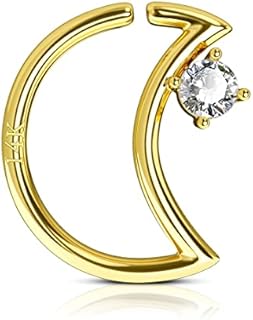 14K Yellow Gold Moon-Shaped Daith Hoop Earring with Cubic Zirconia for Women, Perfect for Forward Helix and Rook Piercing