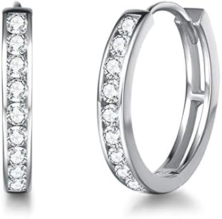 Carleen 925 Sterling Silver Hoop Earrings Channel Setting Round Simulated Diamond Created Birthstone Earrings Hinged Huggie Durable Small Hoop Earrings Birthday Gifts for Women Girls Diameter 18mm / 0.71"