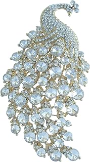 Sindary Pretty Bird 4.33" Peacock Brooch Pin Austrian Crystal BZ5651 (Gold-Tone Clear)