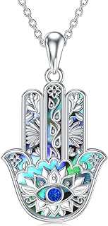 Rolo Chain Sterling Silver Evil Eye Bead Necklace with Cubic Zirconia for Women & Men, Hamsa Pendant Shape