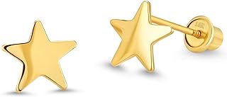 14k Yellow Gold Plain Star Children Screwback Baby Girls Stud Earrings